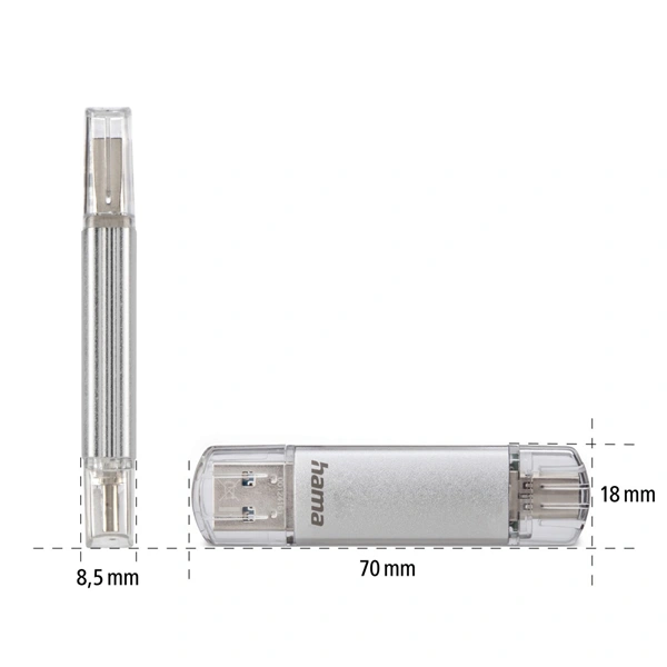 Hama Flash Pen Laeta, USB-C/USB-A 3.1, 128 GB, 40 MB/s, stříbrný