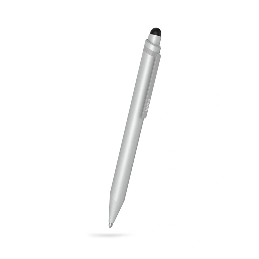 Hama Mini 2v1, zadávací pero pro tablety/ smartphony, s propiskou, stříbrné