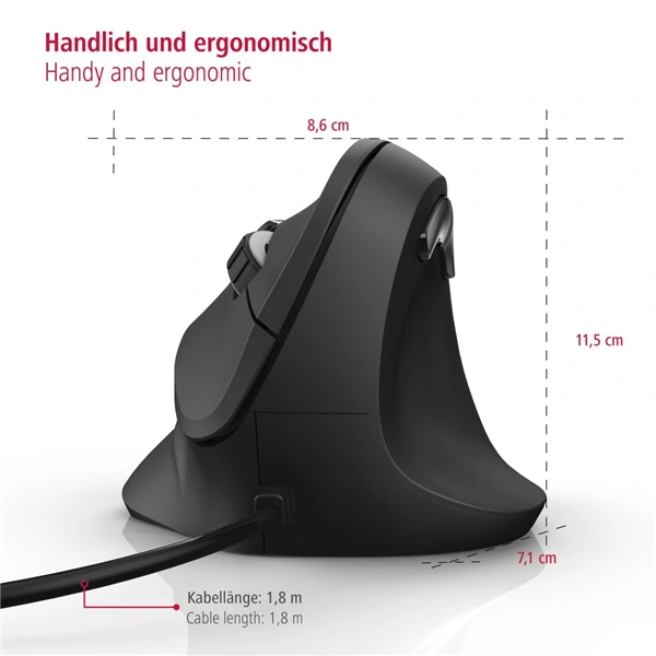 Hama vertikální, ergonomická kabelová myš EMC-500, pro praváky, černá