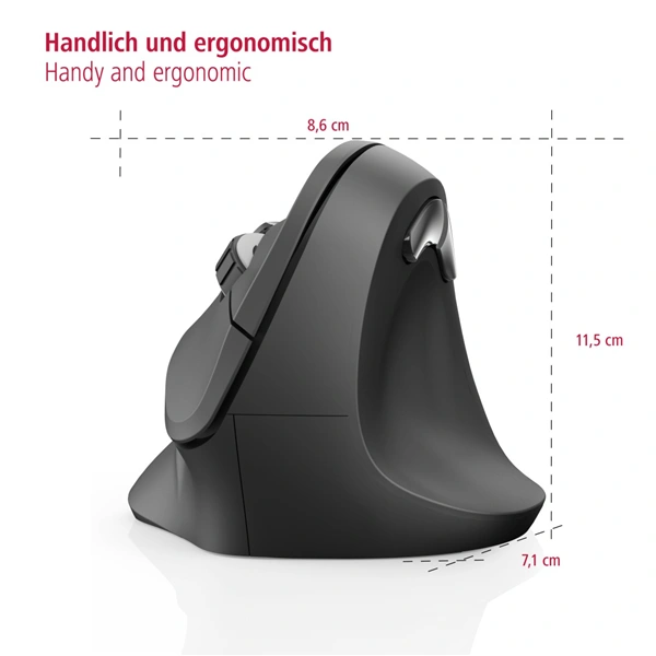 Hama vertikální ergonomická bezdrátová myš EMW-500, pro praváky, černá