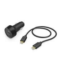 Hama set rychlá USB nabíječka do vozidla USB-C PD/QC 3.0, 18 W + kabel USB C-C 1,5 m