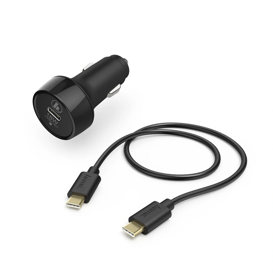 Hama set rychlá USB nabíječka do vozidla USB-C PD/QC 3.0, 18 W + kabel USB C-C 1,5 m