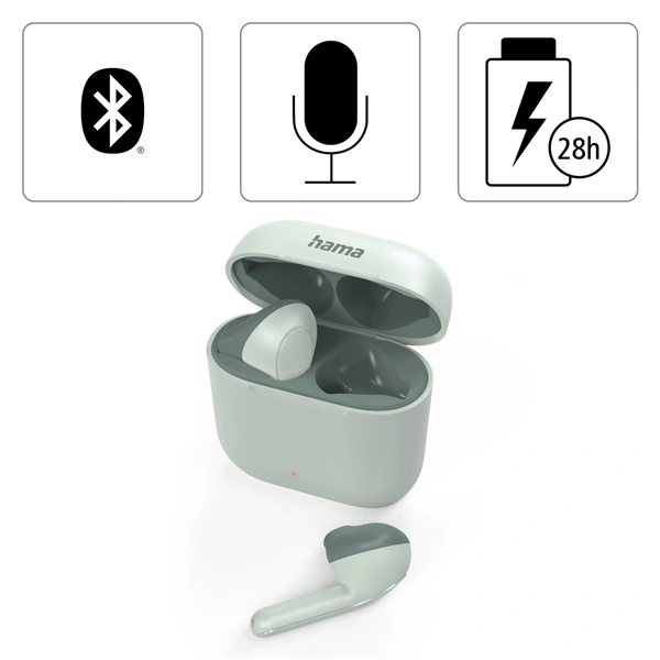 Hama Bluetooth sluchátka Freedom Light, pecky, nabíjecí pouzdro, zelená