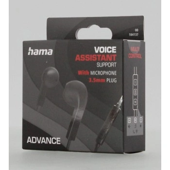 Hama sluchátka s mikrofonem Advance, pecky, plochý kabel, černá