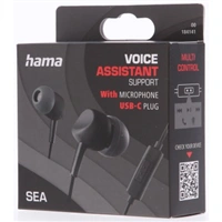 Hama sluchtka s mikrofonem Sea USB-C, punty, ern