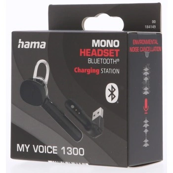 Hama MyVoice1300, Bluetooth headset mono, pro 2 zařízení, Siri, Google Assist., nabíjecí stanice