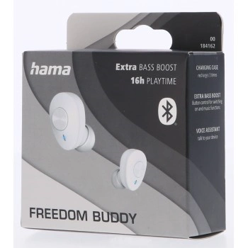 Hama Bluetooth sluchátka Freedom Buddy, špunty, nabíjecí pouzdro, bílá