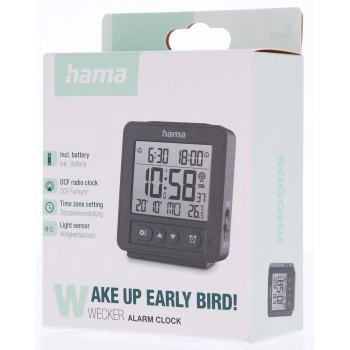 Hama Rhodes, digitální budík, řízený rádiovým signálem, černý