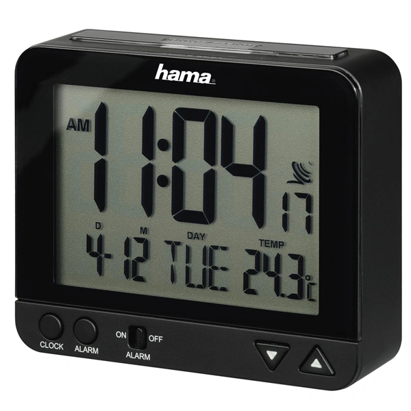 Hama RC 550, digitální budík řízený rádiovým signálem, s automatickým podsvícením displeje, černý