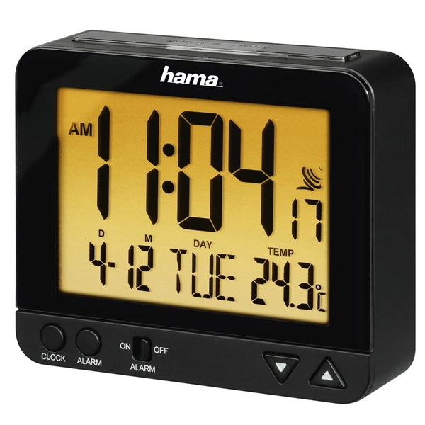 Hama RC 550, digitální budík řízený rádiovým signálem, s automatickým podsvícením displeje, černý