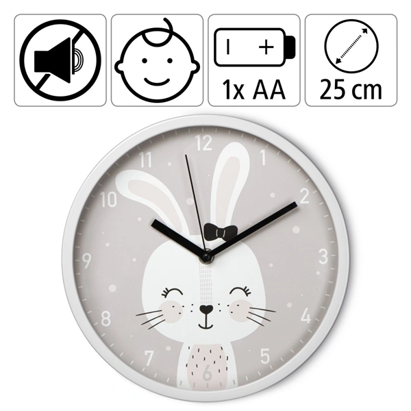 Hama Lovely Bunny, dětské nástěnné hodiny, průměr 25 cm, tichý chod (rozbalené)