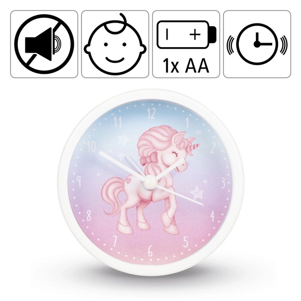 Hama Magical Unicorn, dětský budík, jednorožec, tichý chod