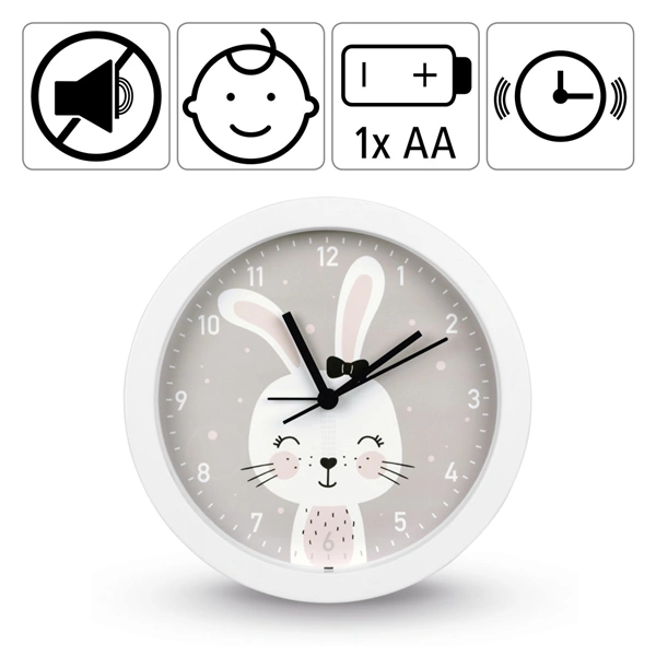 Hama Lovely Bunny, dětské stolní hodiny s funkcí buzení, průměr 16 cm, tichý chod