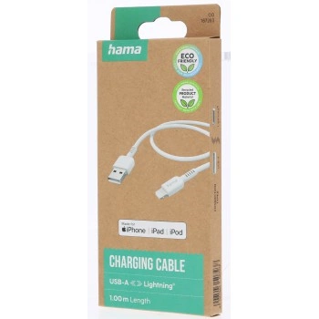 Hama Eco MFi kabel USB 2.0 pro Apple, USB-A – Lightning, 1 m, bílý