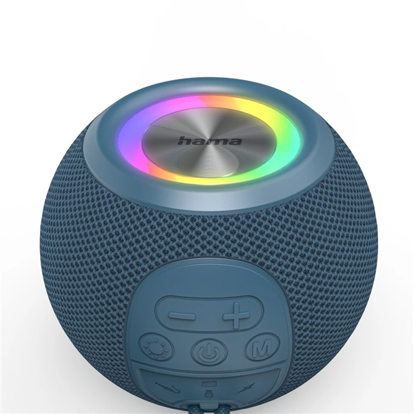Hama Ball, Bluetooth reproduktor, 5 W, LED podsvícení, AUX-in, USB-A, microSD slot, modrý