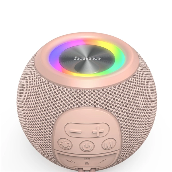 Hama Ball, Bluetooth reproduktor, 5 W, LED podsvícení, AUX-in, USB-A, microSD slot, růžový
