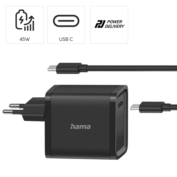 Hama USB-C napájecí zdroj, Power Delivery, 5-20 V, 45 W