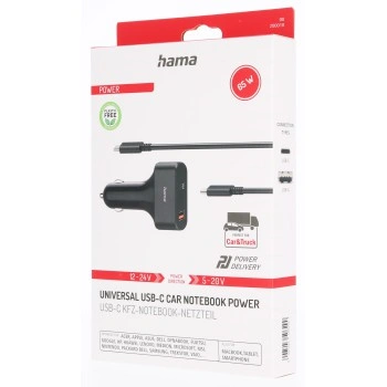 Hama USB-C napájecí zdroj do auta, Power Delivery, 5-20 V, 65 W, 1,5 m