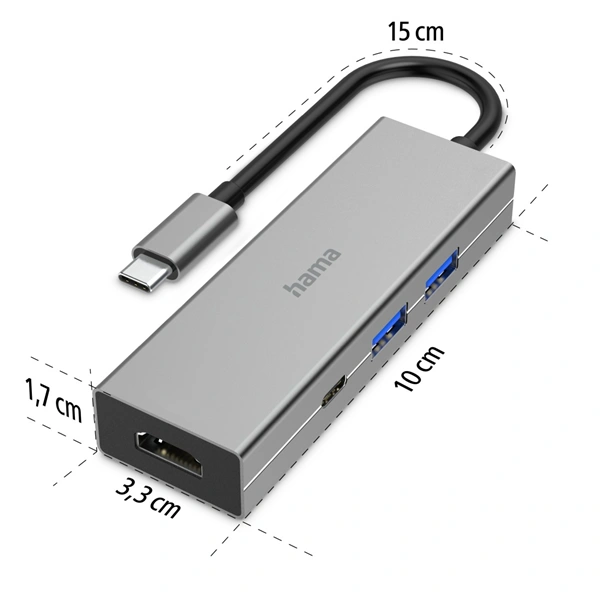 Hama USB hub, multiport, 2x USB-A, USB-C PD, HDMI, USB 3.2 5 Gb/s