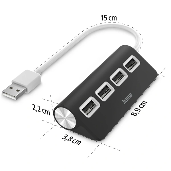 Hama USB hub, 4 porty, USB 2.0, černý