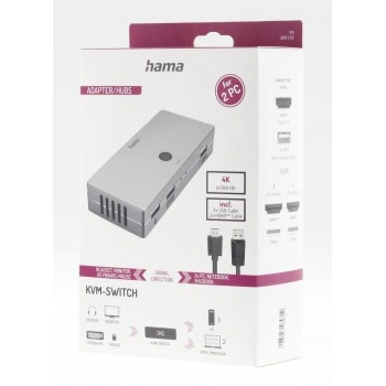 Hama KVM přepínač pro 2 PC na 1 monitor, 3xUSB, 1xHDMI, včetně kabelů