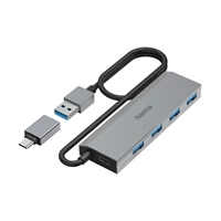 Hama USB hub, 4 porty, USB 3.2, 5 Gb/s, USB-C adaptér, síťový zdroj