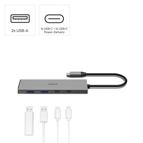 Hama USB-C hub, 4 porty, USB 3.2 10 Gb/s, PD 100 W, hliníkový