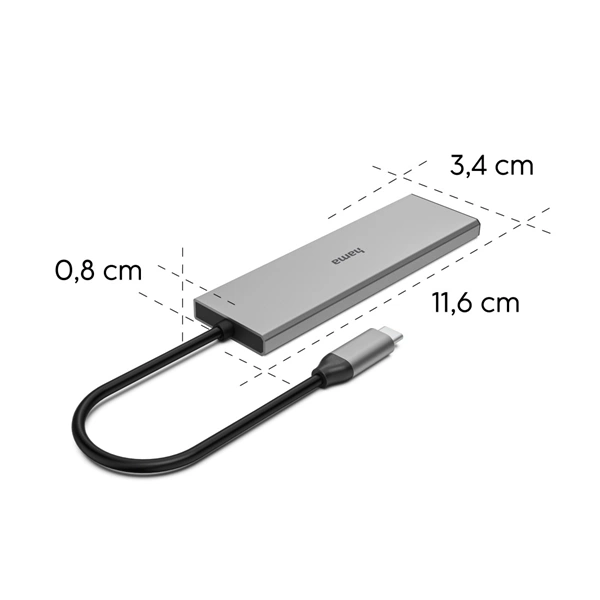 Hama USB-C hub, 4 porty, USB 3.2 10 Gb/s, PD 100 W, hliníkový