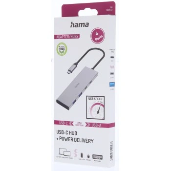 Hama USB-C hub, 4 porty, USB 3.2 10 Gb/s, PD 100 W, hliníkový