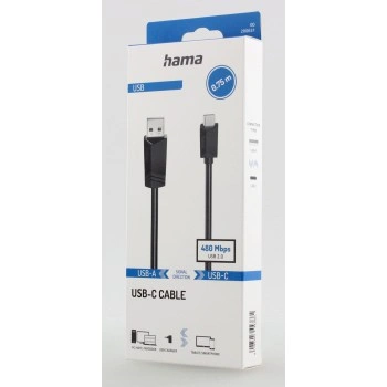 Hama USB-C 2.0 kabel typ A-C 0,75 m