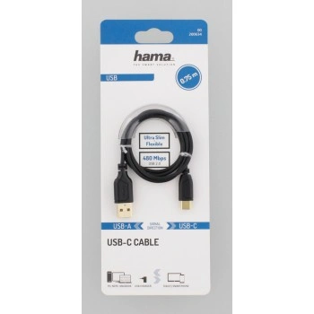 Hama USB-C 2.0 kabel typ A-C 0,75 m, Flexi-Slim, černý