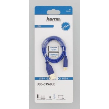 Hama USB-C 2.0 kabel typ A-C 0,75 m, Flexi-Slim, modrý