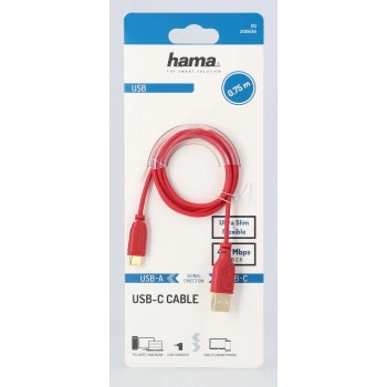 Hama USB-C 2.0 kabel typ A-C 0,75 m, Flexi-Slim, červený