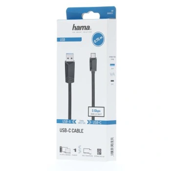 Hama USB-C 3.2 Gen1 kabel typ A-C 0,75 m, černý