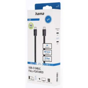 Hama USB-C 3.2 Gen2 kabel, 2 m, 10 Gb/s, 100 W