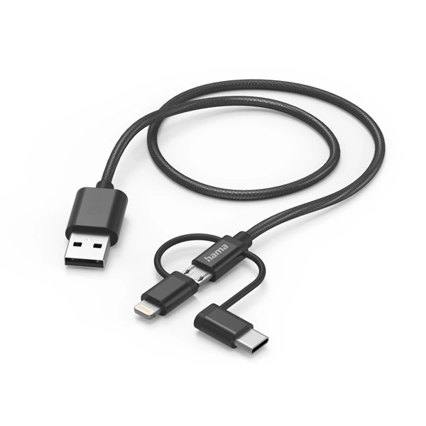 Hama USB kabel 3v1: micro USB, USB-C, Lightning, 1,5 m