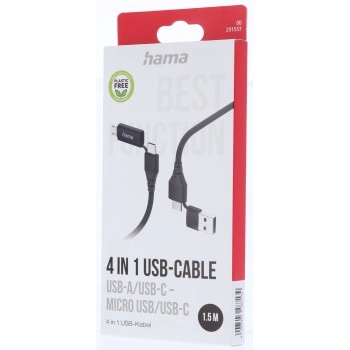 Hama USB kabel 4v1: USB-C, USB-A - USB-C, micro-USB, 1,5 m