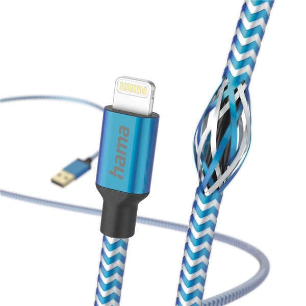 Hama MFi USB kabel Reflective pro Apple, USB-A Lightning 1,5 m, modrý