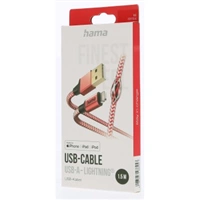Hama MFi USB kabel Reflective pro Apple, USB-A Lightning 1,5 m, erven