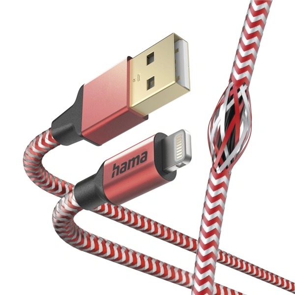 Hama MFi USB kabel Reflective pro Apple, USB-A Lightning 1,5 m, červený