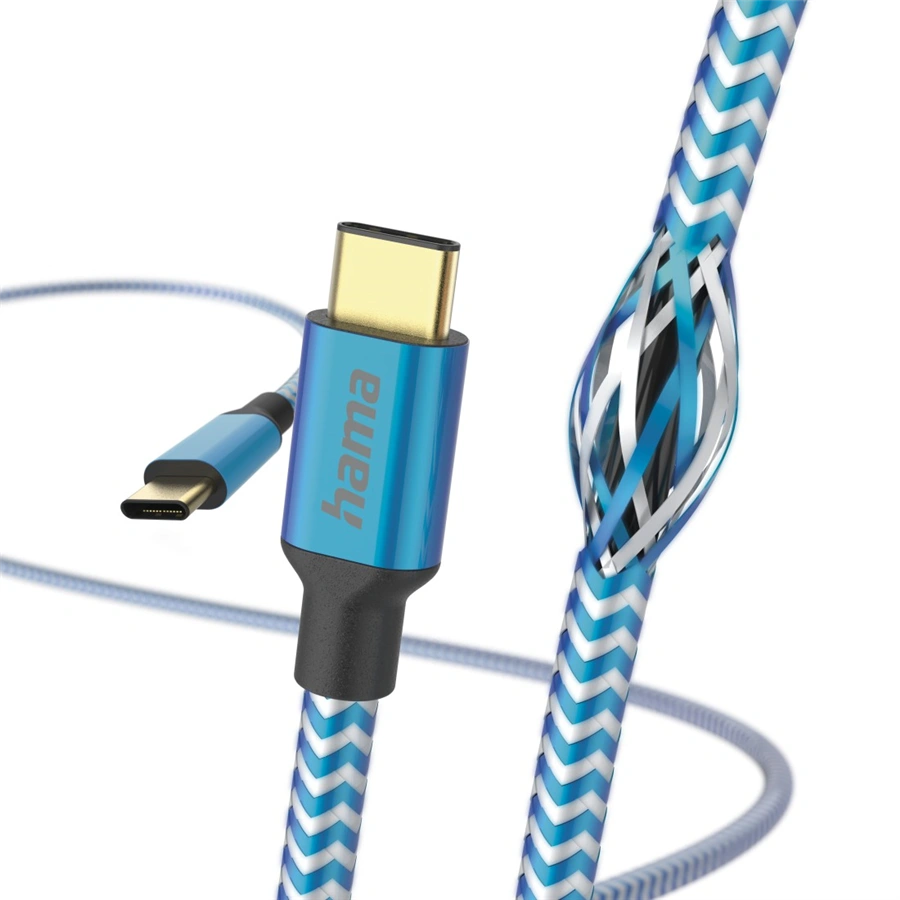Hama kabel Reflective USB-C 2.0 typ C-C 1,5 m, modrý