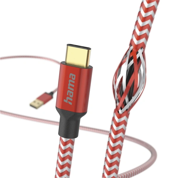 Hama kabel Reflective USB-C 2.0 typ A-C 1,5 m, červený