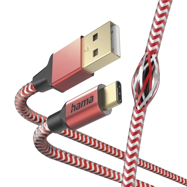 Hama kabel Reflective USB-C 2.0 typ A-C 1,5 m, červený