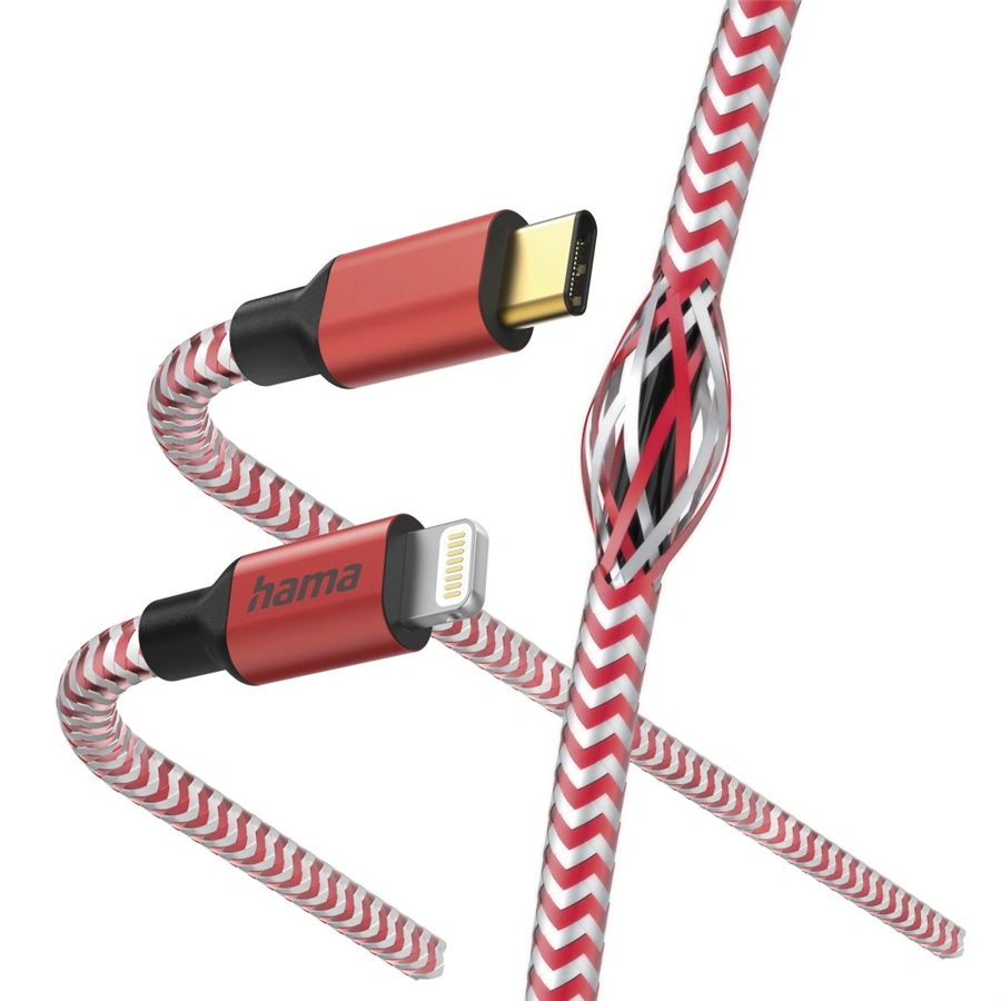Hama MFi USB-C Lightning kabel Reflective pro Apple, 1,5 m, červený