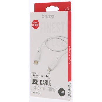 Hama MFi USB-C Lightning kabel pro Apple, 1,5 m Flexible, silikonový, bílá