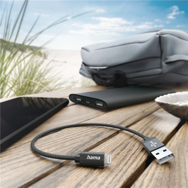 Hama MFi USB kabel pro Apple, USB-A Lightning, 0,2 m, opletený, černý