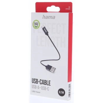 Hama kabel USB-C 2.0 typ A-C 0,2 m, opletený, černý