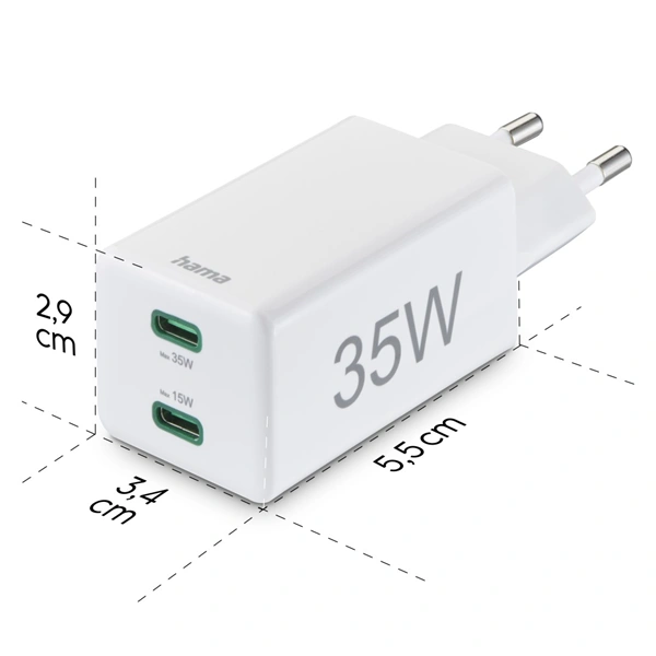 Hama rychlá USB nabíječka, 2x USB-C PD/QC, 35 W