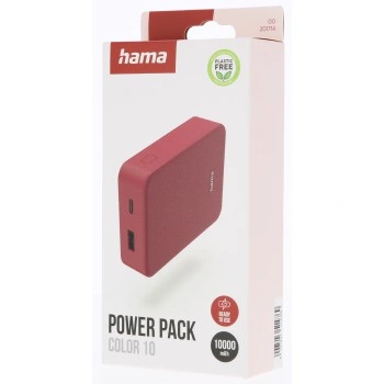 Hama Colour 10, powerbanka 10000 mAh, 3 A, výstup: USB-C, USB-A, červená