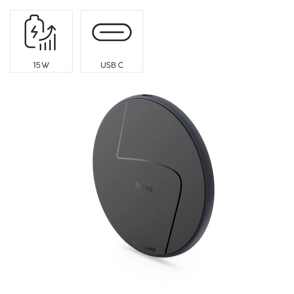 Hama bezdrátová nabíječka Qi 15 W, černá